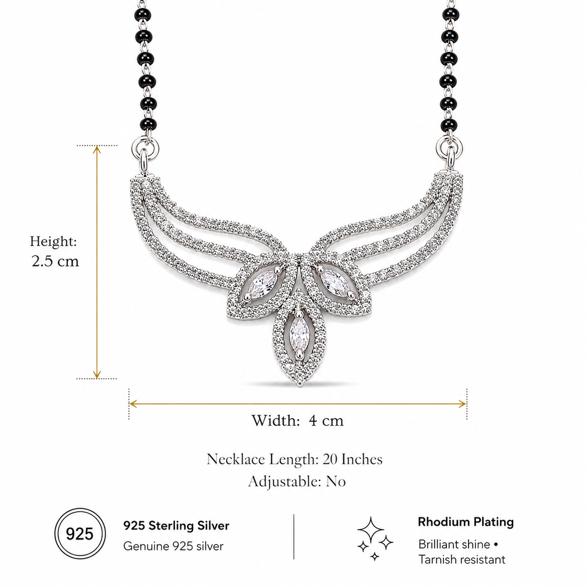 Sterling Silver CZ Wing Design Mangalsutra Necklace for Women