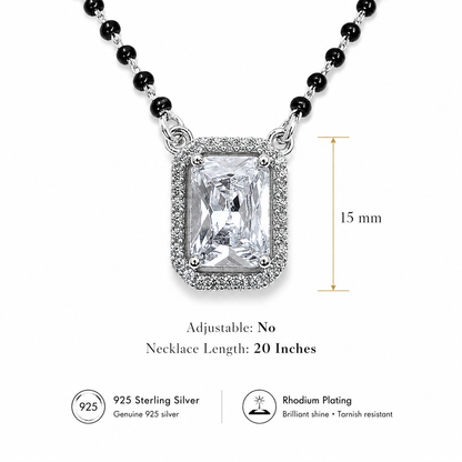 Sterling Silver Emerald Cut CZ Black Beaded Mangalsutra Necklace for Women