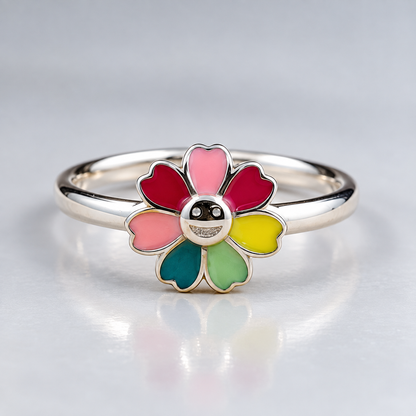 Sterling Silver Enamel Flower Toe Ring – Magenta and Multicolor Adjustable Toe Ring