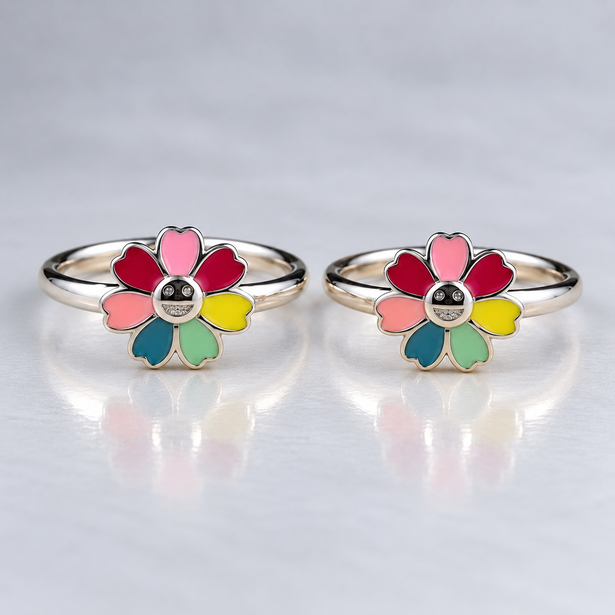 Sterling Silver Enamel Flower Toe Ring – Magenta and Multicolor Adjustable Toe Ring