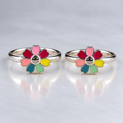 Sterling Silver Enamel Flower Toe Ring – Magenta and Multicolor Adjustable Toe Ring