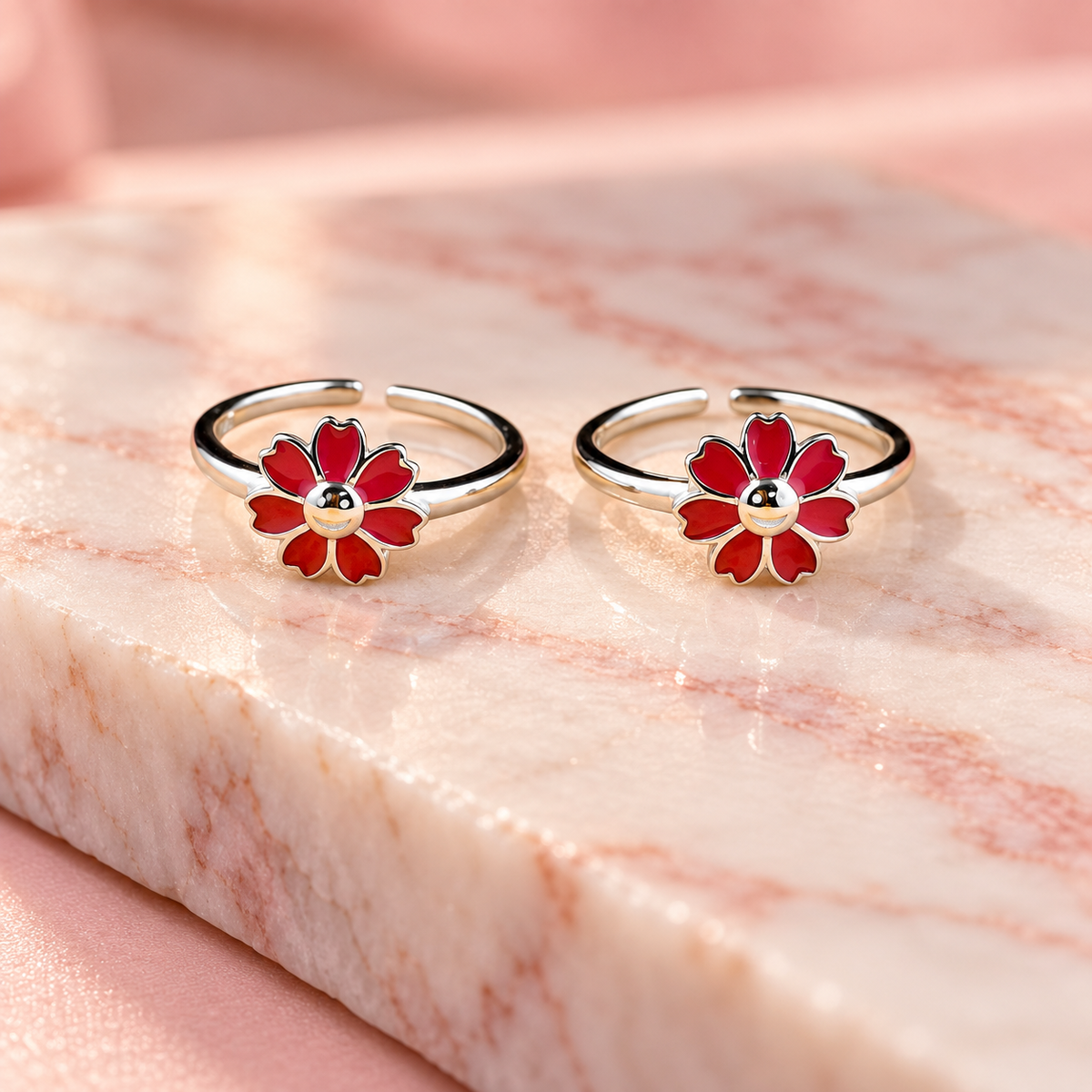 Sterling Silver Enamel Flower Toe Ring – Magenta and Multicolor Adjustable Toe Ring