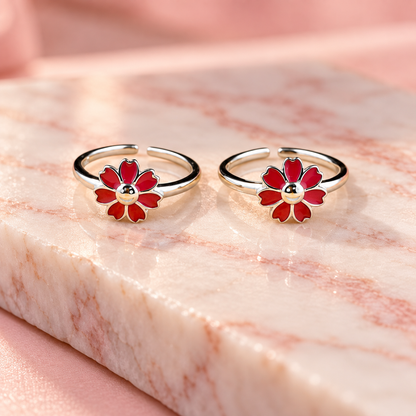 Sterling Silver Enamel Flower Toe Ring – Magenta and Multicolor Adjustable Toe Ring