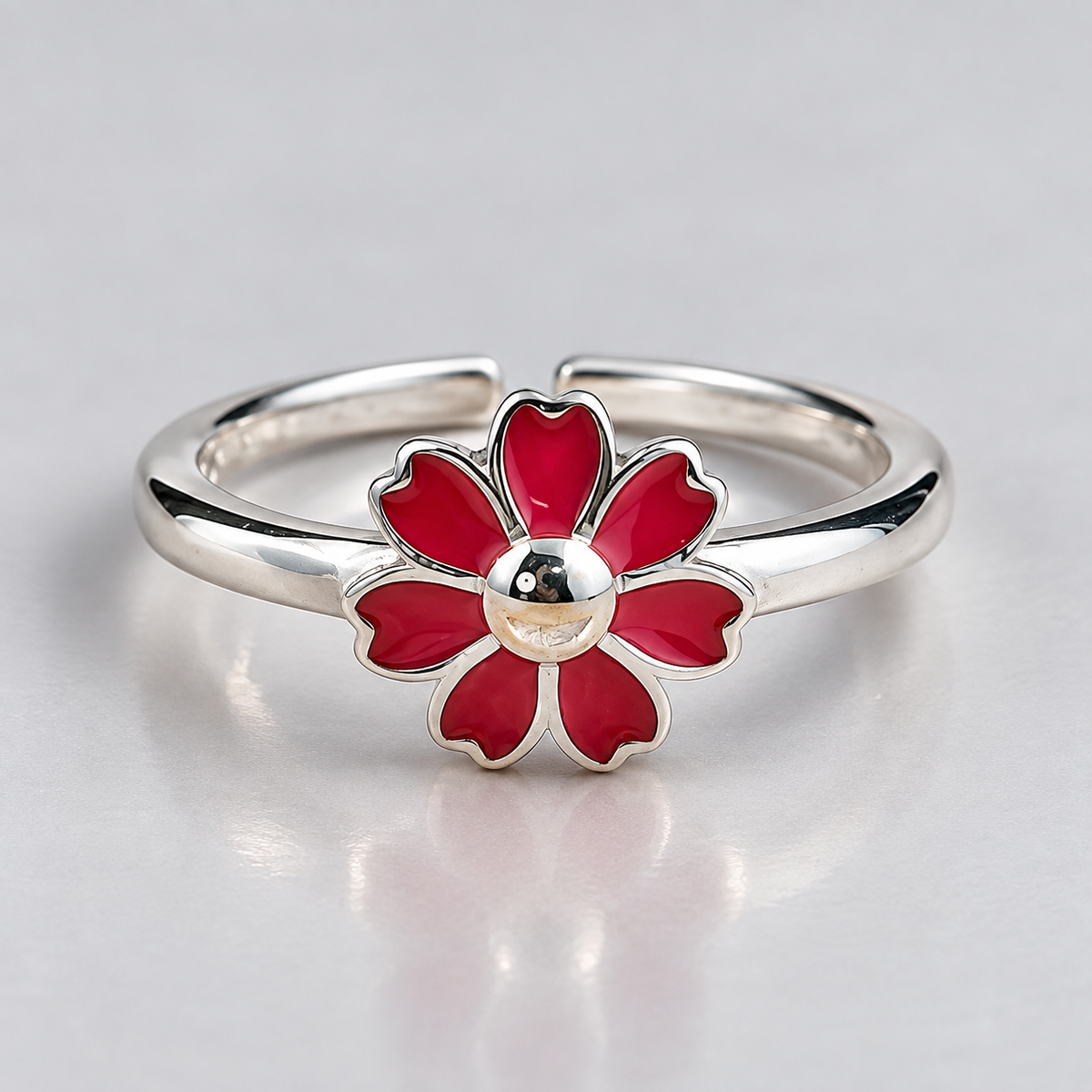 Sterling Silver Enamel Flower Toe Ring – Magenta and Multicolor Adjustable Toe Ring