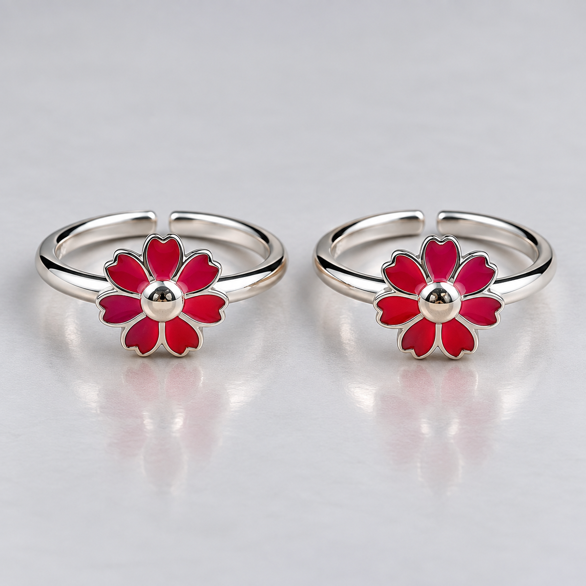 Sterling Silver Enamel Flower Toe Ring – Magenta and Multicolor Adjustable Toe Ring