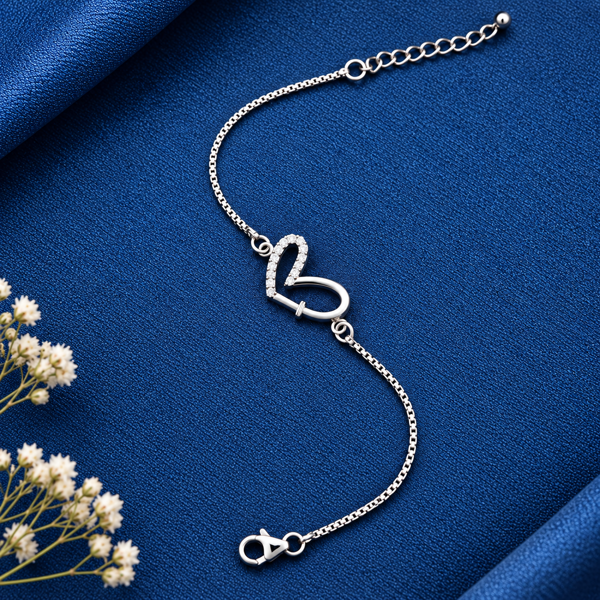925 Sterling Silver Heart Bracelet for Women | CZ Crystal Love Link Bracelet