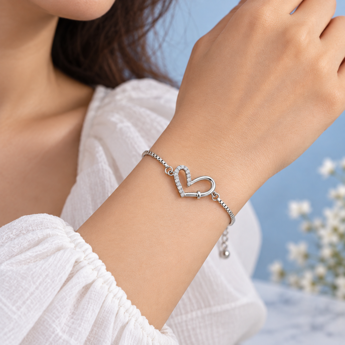 925 Sterling Silver Heart Bracelet for Women | CZ Crystal Love Link Bracelet