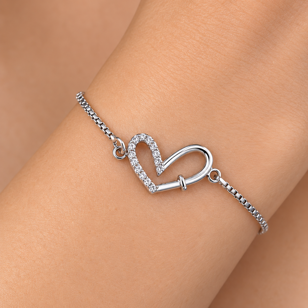 925 Sterling Silver Heart Bracelet for Women | CZ Crystal Love Link Bracelet