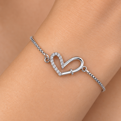 925 Sterling Silver Heart Bracelet for Women | CZ Crystal Love Link Bracelet