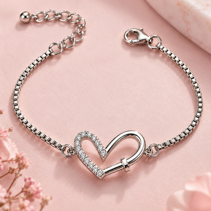 925 Sterling Silver Heart Bracelet for Women | CZ Crystal Love Link Bracelet