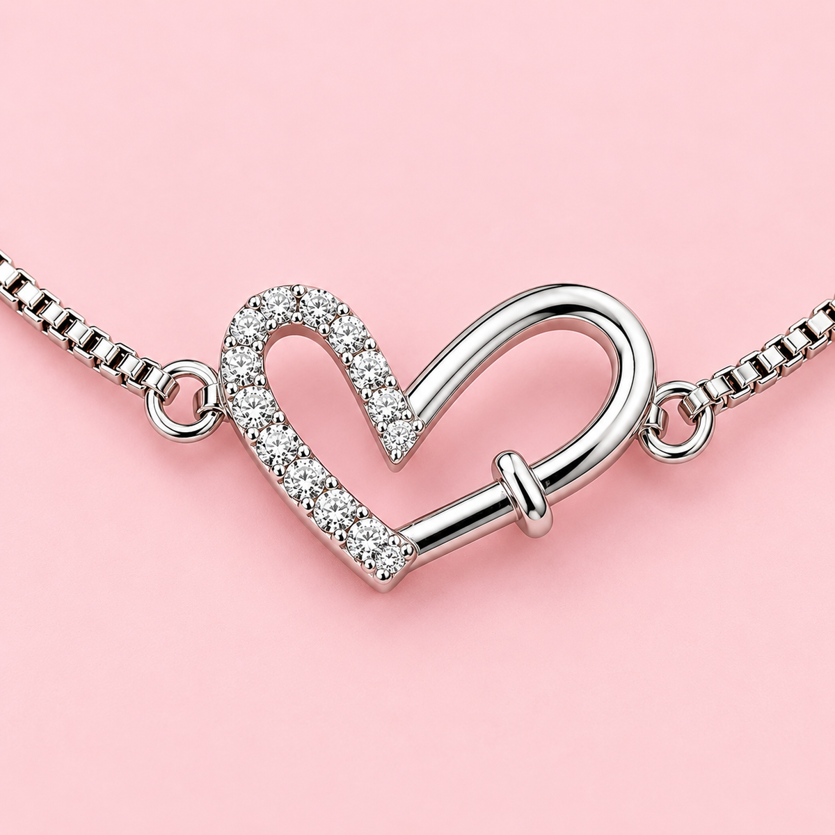 925 Sterling Silver Heart Bracelet for Women | CZ Crystal Love Link Bracelet