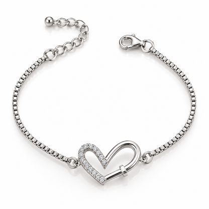 925 Sterling Silver Heart Bracelet for Women | CZ Crystal Love Link Bracelet