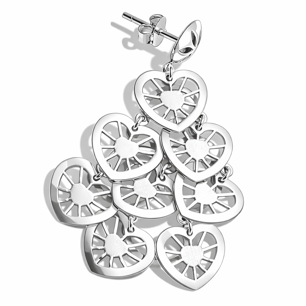Sterling Silver Heart Dangle Earrings for Women | Long Chandelier Drop Earrings