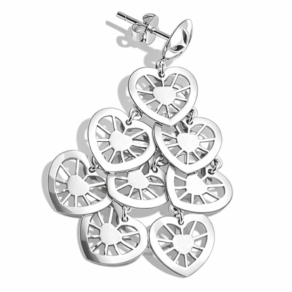Sterling Silver Heart Dangle Earrings for Women | Long Chandelier Drop Earrings