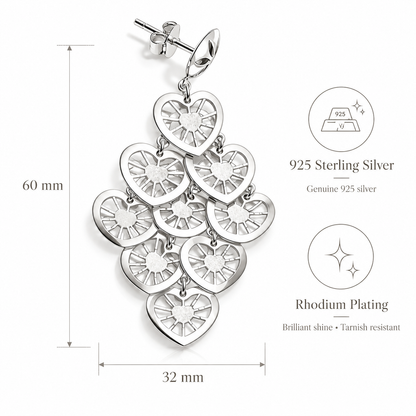 Sterling Silver Heart Dangle Earrings for Women | Long Chandelier Drop Earrings
