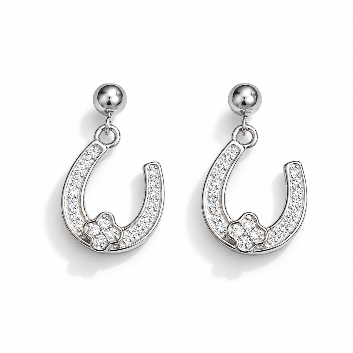 925 Sterling Silver Horseshoe Dangle Earrings with Cubic Zirconia