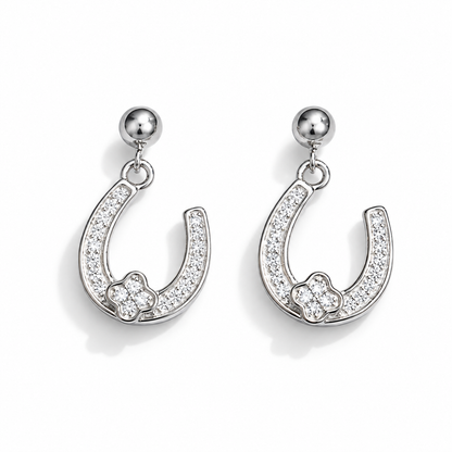 925 Sterling Silver Horseshoe Dangle Earrings with Cubic Zirconia