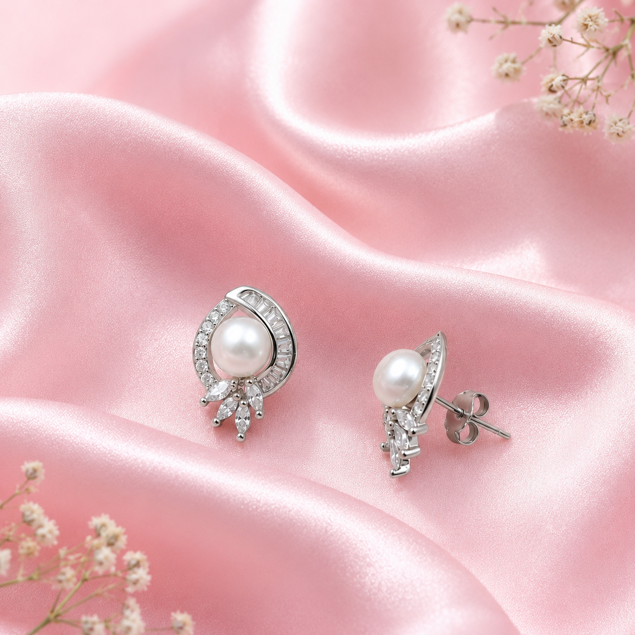 Sterling Silver Pearl Pendant Set with Cubic Zirconia | Elegant Teardrop Necklace & Earrings for Women