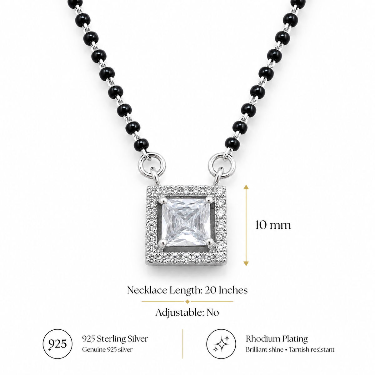 Sterling Silver Princess Cut CZ Square Halo Mangalsutra Necklace for Women