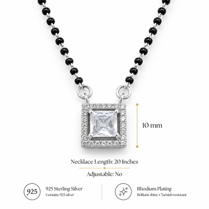 Sterling Silver Princess Cut CZ Square Halo Mangalsutra Necklace for Women
