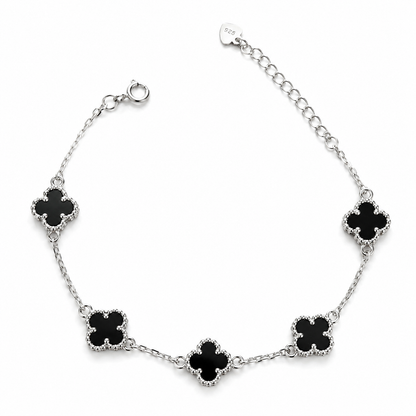 925 Sterling Silver Red & Black Clover Bracelet, Adjustable Lucky Charm Bracelet, Gift for Women