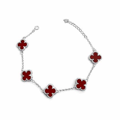 925 Sterling Silver Red & Black Clover Bracelet, Adjustable Lucky Charm Bracelet, Gift for Women