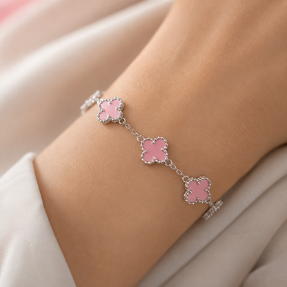 925 Sterling Silver Red & Black Clover Bracelet, Adjustable Lucky Charm Bracelet, Gift for Women