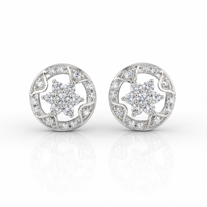 Sterling Silver Round Floral CZ Stud Earrings for Women