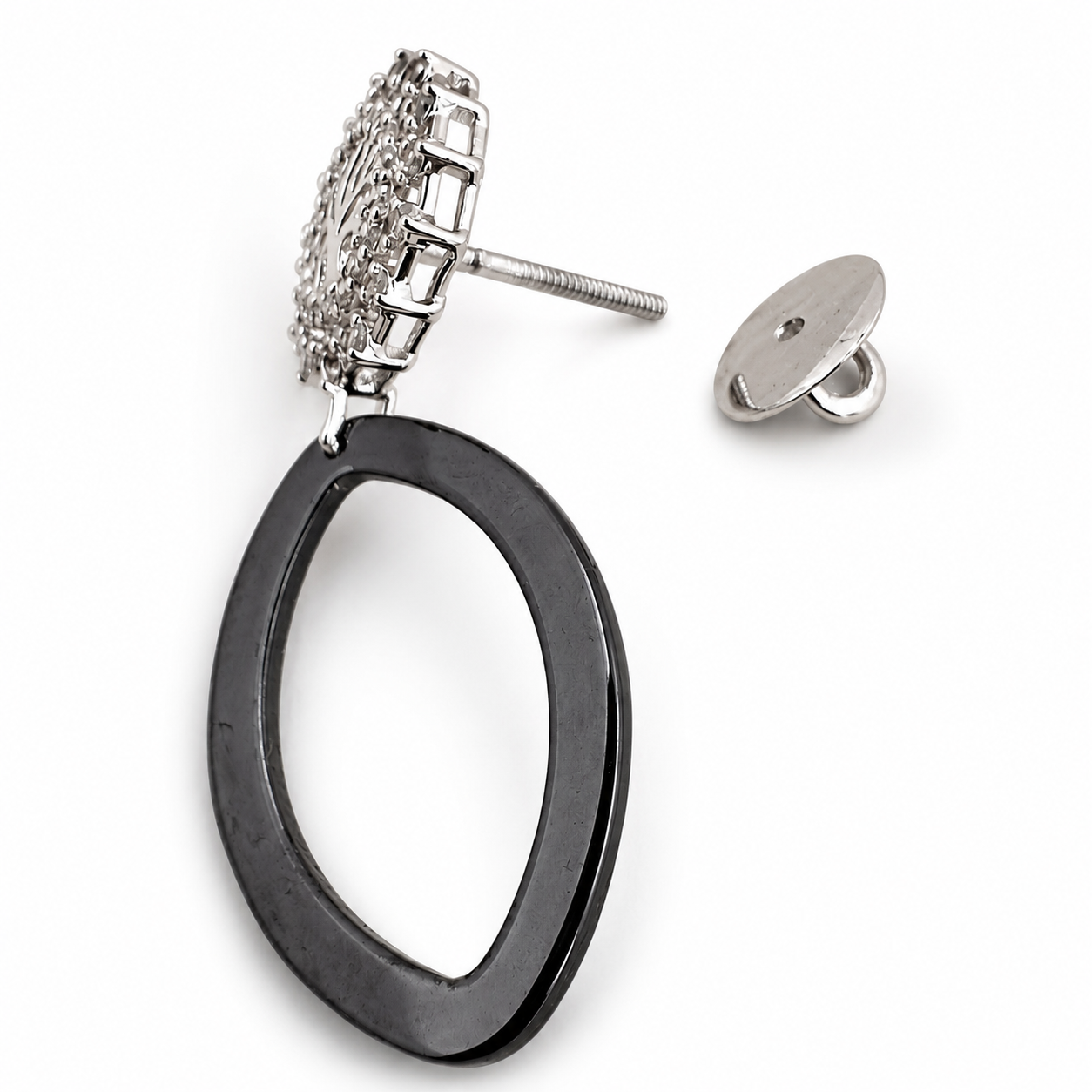 Sterling Silver Tree of Life Cubic Zirconia & Black Ceramic Drop Earrings for Women | Statement Designer Earrings