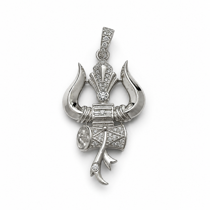 Silver Trishul Damru Pendant with CZ Stones | Premium Mahadev Shiv Pendant for Men & Women