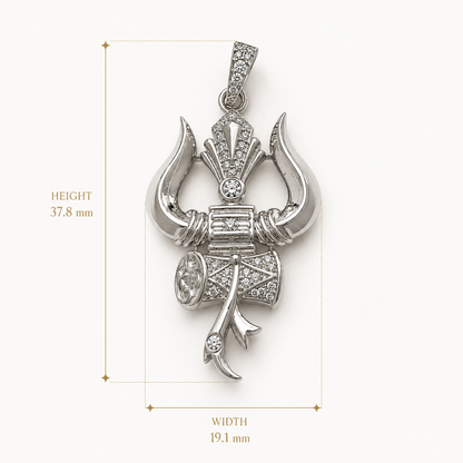 Silver Trishul Damru Pendant with CZ Stones | Premium Mahadev Shiv Pendant for Men & Women
